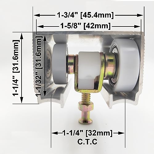 ACEPLANET Pocket Door Commercial Grade Hanger Fits Johnson Part #1125 & Upgrades #1500 Hardware Kit, 1" Nylon Ball Bearing, 1-1/4" C.T.C, Min. 1" Thick Doors, 200lbs Capacity