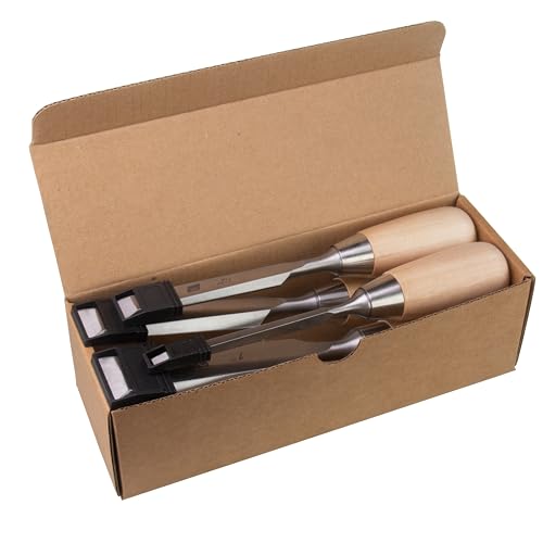 4 Piece Bevel Edge Butt Chisel Set 1/4 inch(6mm), 1/2 inch(12mm), 3/4 inch(20mm), 1 Inch(26mm) with Hornbeam Handles and Stainless Steel Ferrules - size: 4 Piece Butt Chisel
