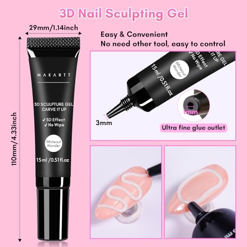 Makartt 3D Nail Gel, 15g Sculpting Gel Glue for Molding and Drawing - color: A06-Whiteout Wonder