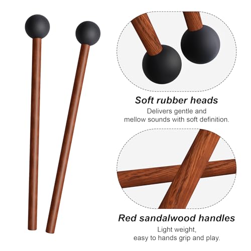 Lidguni Tongue Drum Mallets, Bell Mallets Glockenspiel Sticks, Rubber Xylophone Mallet Percussion with Wood Handle, 8.3", Black