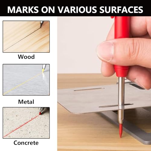 greywolf 2-Pack Carpenter Pencils, Heavy Duty Carpenter Pencils with 14 Refills, Long Tip Deep Hole Automatic Pencil Markers with Built-in Sharpener for Carpenters, Architects (Black, Red)
