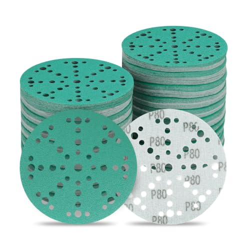 6 Inch 49 Hole Wet Dry P80 Grit Sanding Discs - 50 Pack Box - color: 80 Grit, size: 6 Inch 49 Hole