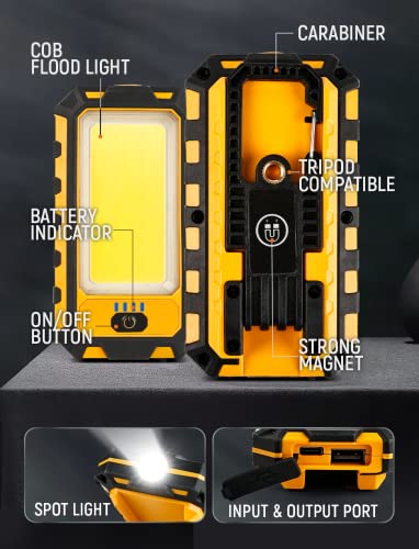 innofox LED Rechargeable Magnetic Work Light 1500Lumens, Hanging Hook 4 Lighting Modes, Job Site Lighting for Car Repairing, Camping, Hunting, and Hurricane(Orange)