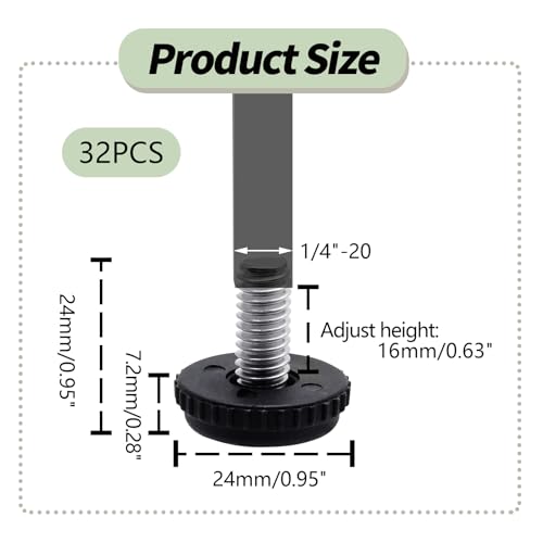 Litoexpe 32 Pcs 1/4"-20 Stainless Steel Screw Furniture Leveling Feet - size: 1/4"-20
