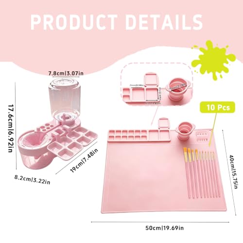 Art Station Set Brush Cleaner and Silicone Craftie Paint Mats - color: Pink