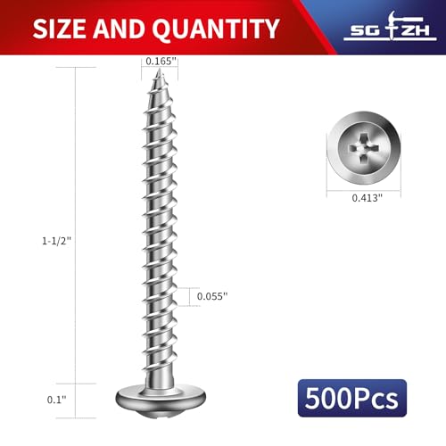 #8 x 1-1/2" Wood Screw 500Pcs 410 Stainless Steel Standard Thread Truss Head Fast Self Tapping by SG TZH - color: Silver - Stainless Steel, size: #8 x 1-1/2"