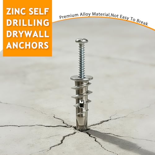 KURUI Heavy Duty Metal Drywall Anchors, Self-Drilling Anchor & Screw Kit