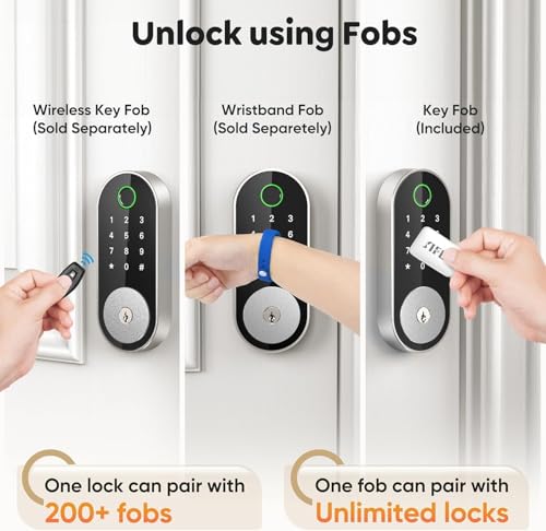 Fingerprint Smart Deadbolt with Keypad – Keyless Entry Lock for Home, Apartment, Office, Airbnb, Rental, Kids & Seniors, App & Code Access, Auto-Lock, Easy DIY Install, Compatible with Alexa & Google - color: Silver