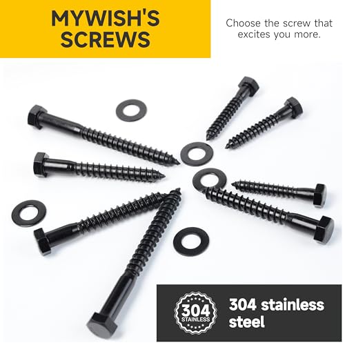 MYWISH (10Sets) 3/8" x 2" Hex Head Lag Bolts, Heavy Duty Lag Screws with Washers, 304 Stainless Steel Bolts 18-8, Lag Screws Wood Screws, Partial Thread Black Oxide, 3/8 Bolt - size: 3/8 x 2" (10 set)