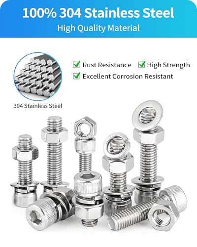 Metric Screw Assortment, 2000PCS Metric Bolt Assortment Kit M2 M3 M4 M5 Machine Screws with Lock & Flat Washers, 304 Stainless Steel Hex Socket Head Cap Screws Nuts and Bolts Kit (Silver) - size: M2M3M4M5 2000PCS (Silver)