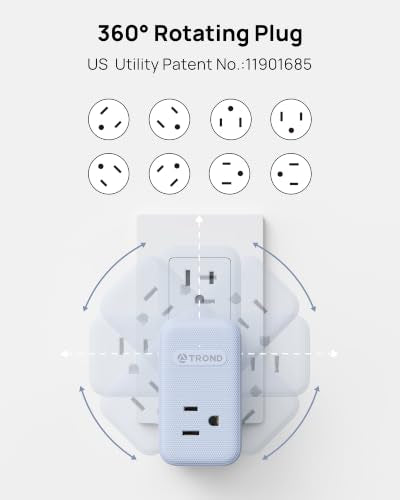 TROND Outlet Extender with 360 Rotating Plug, 3 Way Plug Adapter - color: Blue, size: 3 Prong-1 Pack