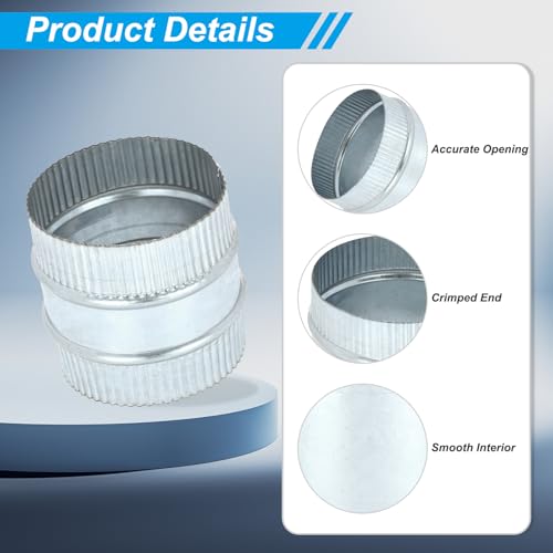 PATIKIL 4 Inch Duct Connector Coupling, 2 Pcs Galvanized Steel Straight Dryer Vent Coupler Flexible Ducting Collar Connector Round Crimped Ventilation Duct Extension for HVAC System Pipe - size: 4 Inch