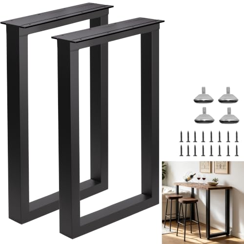 36 Inch Metal Bar Table Legs, Heavy Duty Desk Dinning Table Legs with Adjustment Feet Pads DIY Counter Height Feets, Set of 2,Black (H36'' x W17.7'') - size: H36" × W17.7" Square