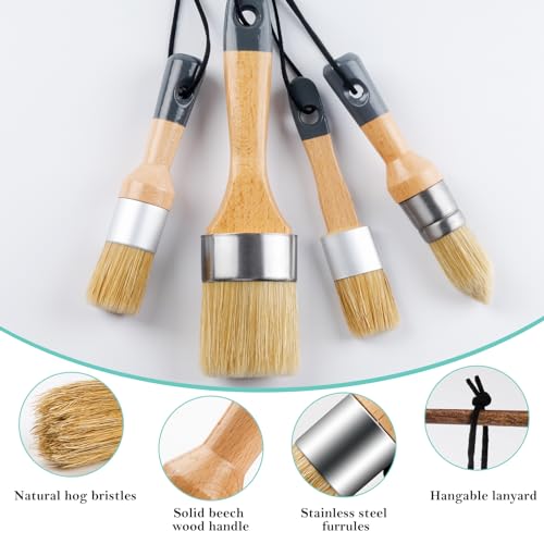 Mister Rui Chalk Wax Paint Brush 4 pcs, Large Wax Brush for Furniture - size: 4PCS, 1 Medium, 3 Small