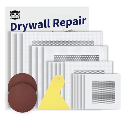 Breliter Drywall Repair Patch Kit, 19 Pcs Self-Adhesive Aluminum Wall Hole Repair Patches for Wall, Ceiling, Sheetrock, Plaster, 2/4/6/8 Inch Drywall Patch Kit with Scraper & Sandpaper - color: 19PCS