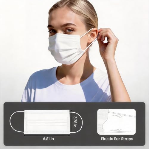 Disposable Face Masks 100 Pack, 3-Ply Breathable Masks with Soft Comfortable Earloops, Adjustable Nose Clip for Office, Travel, School & Public Use, White - color: White