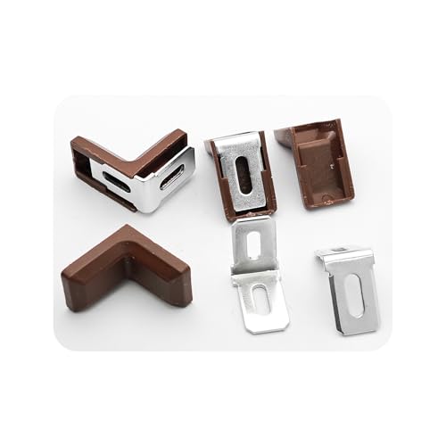 30PCS 90 Degree L Shape Metal Corner Brackets Brown Plastic Cover Right Angle Brace for Shelf Cabinet Chair Furniture, 1.1x1.1x0.7 with Screws - size: Brown