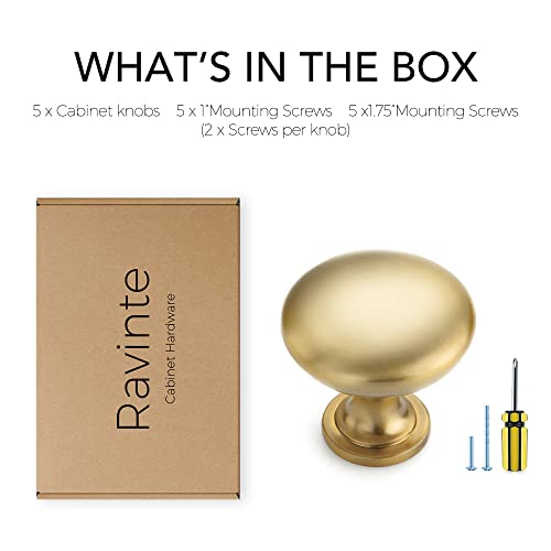 Ravinte Brushed Brass Solid Knobs Gold Kitchen Cabinet Pulls,5 Pack,Round-2 - style: Antique
