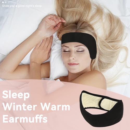 Agatige Sleep Ear Muffs, Soundproof Sleep Earmuff Headband Sleeping Noise Cancelling Ear Wrap Muffs Winter Women Sleep Mask - color: Black