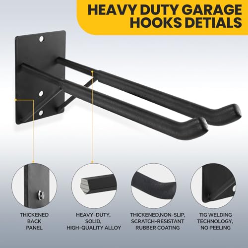 14" Large Heavy Duty Garage Hooks, 2-Pack Steel Garage Storage Hooks with Support Rods, Utility Wall Mount Hangers for Power Tools, Car Tires, Ladders, Chairs, Garden Tools and More - size: 2-Pack 14" Heavy Hooks