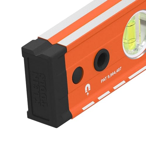 Klein Tools 93524MAG 24-Inch Box Level, Magnetic Box Beam Bubble Level, 3 Vials, High Visibility Orange, Aluminum Body, V-Groove and Magnet Track - size: 24-Inch Magnetic