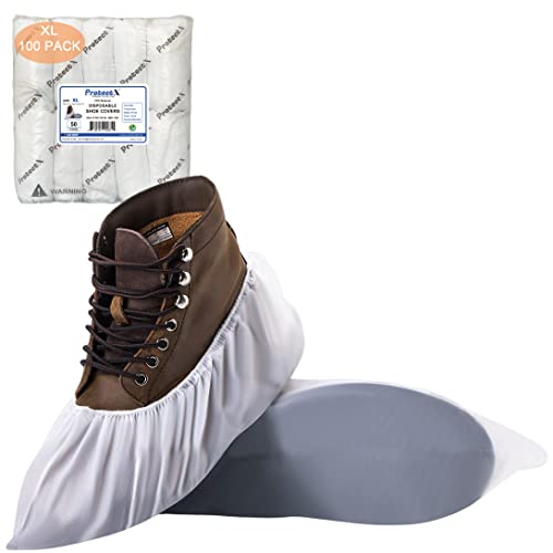 ProtectX White Disposable Shoe & Boot Covers, XL Extra Large, 100-pack (50 pairs), Waterproof, Slip Resistant, Durable CPE Plastic, Fits up to Men's 14 US Size and All Women's US Size Shoes - size: White CPE X-Large 100PK