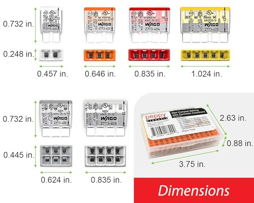 Wago 2773 Wall Nuts 45pc Push-in Wire Connector Assortment Kit with Case | Splicing for Solid and Stranded Electrical Conductors | 2773-402, 2773-403, 2773-404, 2773-405, 2773-406, 2773-408 - size: 45pc Kit