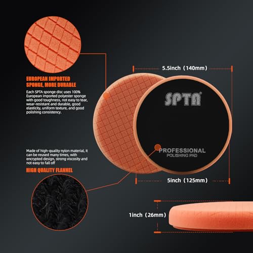 Buffing Polishing Pads, SPTA 5Pcs 5.5 Inch Face for 5 Inch 125mm Backing Plate Mix Cutting Force Buffing Pads Cutting Polishing Pad Kit for Car Buffer Polisher Compounding,Polishing, Waxing-SQPPS5MIX - size: 5.5 Inch