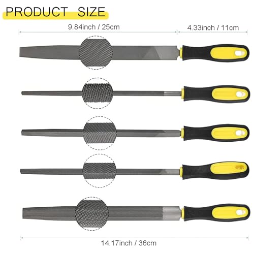 Metal File Set, 5-Piece, 10-inch,High Carbon Steel File,Work for Metal, Wood,Plastic - size: 10 inch Metal File