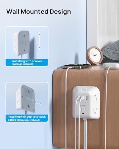 TROND 360 Rotating Plug Power Strip - Extension Cord with Multiple Outlets - size: 3 FT