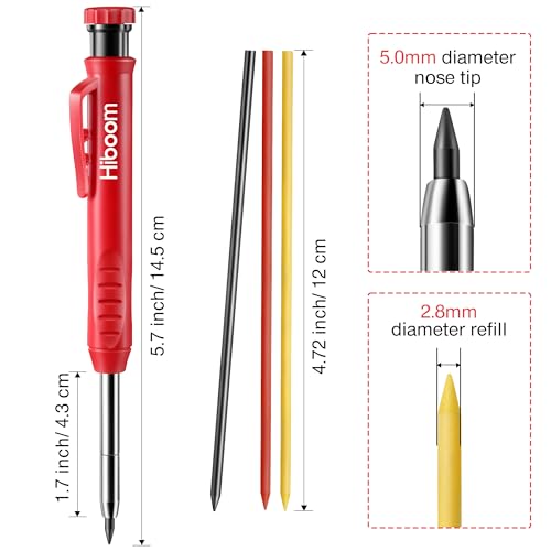 Hiboom 2 Pack Mechanical Deep Hole Carpenter Pencil, 14 Refills - color: Black, Red