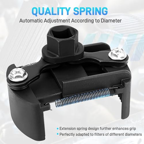 Universal Adjustable Oil Filter Wrench– 2-3/8 to 3-1/8 Inch (60-80mm) Cap Style Tool, 1/2" Drive Removal Tool with Non-Slip Serrated Jaws – Fits Small to Medium Spin-on Filters, UTVs, JetSkis - size: 60-80 mm (1 Piece)