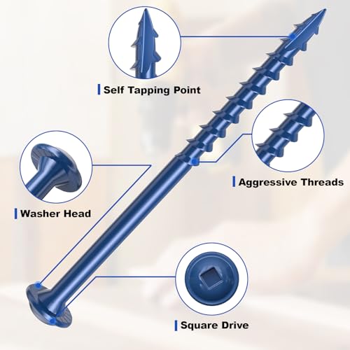 #8 Pocket Hole Screws 2-1/2 Inch, 100Pcs Coarse Thread Wood Screws, Drive Bit Included (Blue) - color: Blue, size: #8 x 2-1/2"