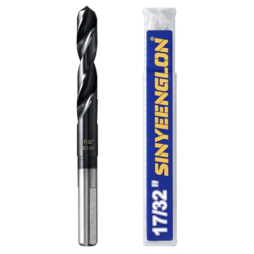 17/32 Drill Bit for Metal and Hardened Steel, M35 Cobalt 1/2 Inch Reduced Shank Industrial Grade Heavy Duty Drill Bit, with Index Storage Case - size: 17/32 in