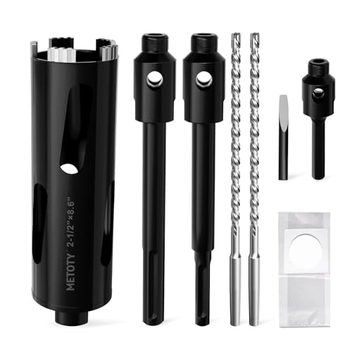 Diamond Core Drill Bit 2-1/2"(65mm) with Pilot Bit & Adapters (SDS Plus & Hex) – Upgraded Welded Segments, 8.6" Depth – for Concrete, Solid Brick, Hollow Brick, Masonry & More - size: (2-1/2"/65mm)