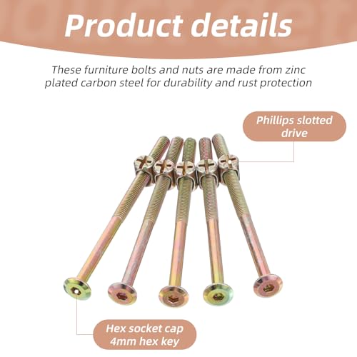 20PCS M6 X 100mm Bunk Bed Bolts, Crib Screws Replacement