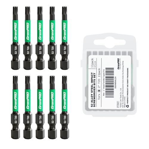 GRENPRO 11Pcs Impact Torx Bits T20, 2" S2 Steel Magnetic Screwdriver Bits - size: T20(2"*11pcs)