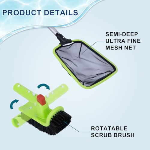 Sepetrel Deluxe Swimming Pool Cleaning Kit Including Professional Leaf Skimmer Net,Half-Depth Fine Mesh Net,17.5" Pool Brush Head & Hand Scrub Brush(NO Pole) - size: Deluxe Cleaning Kit