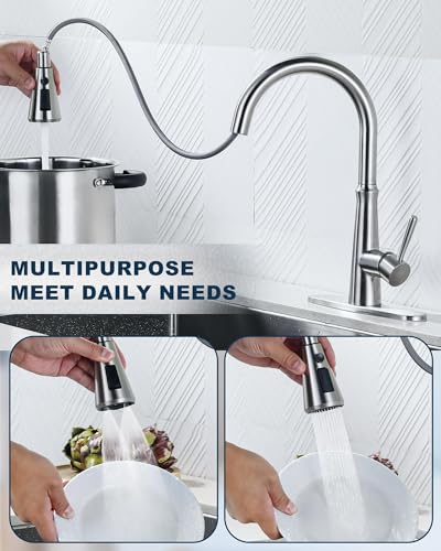 ALEASHA Pull Down Spray Head for Kitchen Faucet,3-Function Sink Spray Nozzle with 9 Adapters,Kitchen Faucet Head Replacement Compatible with Moen,American Standard Faucets,Brushed Nickel - color: Brushed Nickel