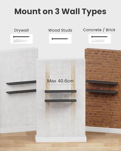 Amada 24 Inch Floating Shelves with Invisible Brackets, Set of 2, Black | Wall Shelves with Hidden Bracket, Solid MDF Wood, 22 lbs Max Load per Shelf, Easy to Assemble, Multi-Wall Compatible - color: Black, size: 24 inches