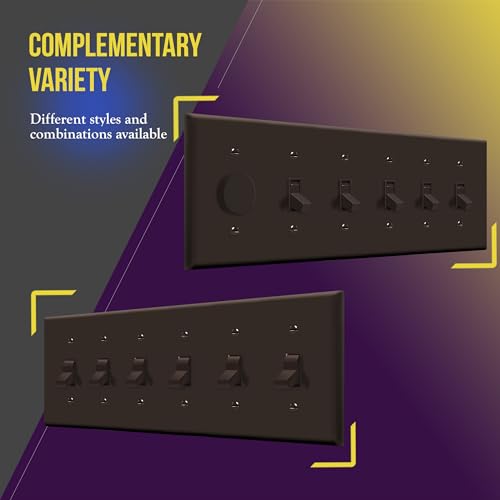 ENERLITES Six Gang Light Switch Wall Plate, Toggle Switch Plate, 6-Gang Standard Size 4.50" x 11.81", Unbreakable Polycarbonate Thermoplastic, 8816-BR, Brown (Pack of 2) - color: Brown, size: Standard Size (Pack of 2)