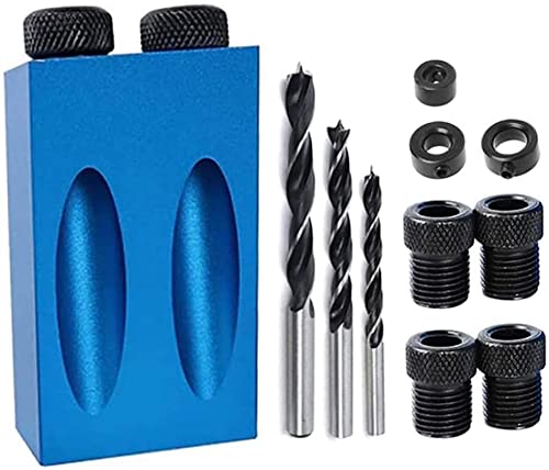 14PCS Pocket Hole Jig Drill Kit,15 Degree Dowel Drill Joinery Kit,Including 6/8/10mm Drill Bits,Drill,Stoppers,Sleeves,Hex Key, Woodwork Guides Joint Angle Tool