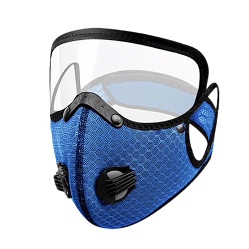 KISSOURBABY Dustproof Cycling Face Mask with Eye Shield Breathing Valve Reusable Mesh Cover for Commuting Mountain Biking Blue - color: Blue