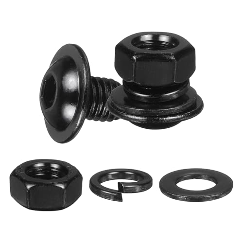 M METERXITY 10 Set M8 x 10mm Flanged Button Head Socket Cap Screws, Black 304 Stainless Steel 18-8 Hex Socket Head Screws Bolts, Nuts, Flat & Lock Washers for DIY, Furniture, Automotive - size: M8 x 10mm