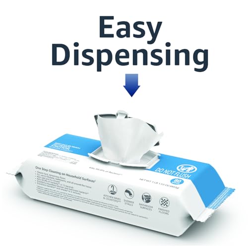 Amazon Basics Disinfecting Wipes, Lemon & Fresh Air Scent, Multi-Surface, Sanitizes/Cleans/Disinfects/Deodorizes, Strong & Convenient, 320 Count (4 Packs of 80)