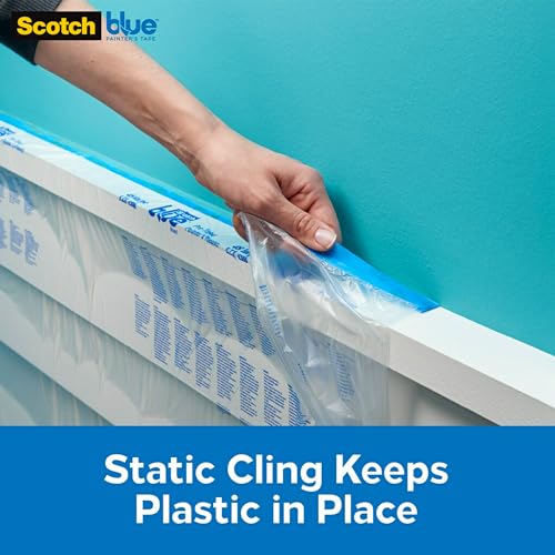 ScotchBlue Pre Plastic Painters Tape, 24 in x 30yd, Tape & Masking Film Combined in One Product, Static Cling to Stay in One Place, No Residue Masking Tape, Film Unfolds to 24" Wide (PT2093EL-24) - size: 24" Width, style: No Dispenser