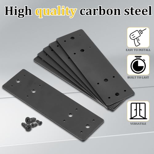 Tandefio 6 Pcs 10" x 3" Straight Steel Flat Plates Black Metal Mending Plate with Hole Fixing Joining Bracket with 72 Pcs Screws for Wood Furniture, Repair House, Pavilion, Truss Framing