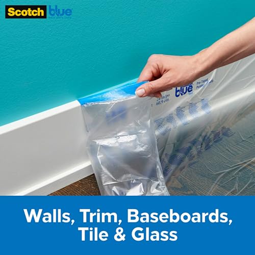 ScotchBlue Pre Plastic Painters Tape, 24 in x 30yd, Tape & Masking Film Combined in One Product, Static Cling to Stay in One Place, No Residue Masking Tape, Film Unfolds to 24" Wide (PT2093EL-24) - size: 24" Width, style: No Dispenser