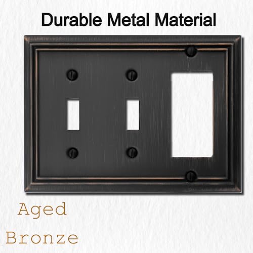 OKAWYC Double Toggle/Single Decorator Light Switch Cover Adler Metal Wall Plate, 2-Pack Aged Bronze 3 Gang, Light Switch Cover, Receptacle Dimmer Switch GFCI Outlet Decorative Wallplate, Durable - style: 2 Toggle/1 Decorator 2PK