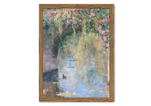 Framed Vintage Monet Canvas Wall Art, Floral Landscape Wall Decor Paintings, Country Nature Pictures Prints Aesthetic Home Decor for Living Room Bedroom Bathroom 12x16 inch - color: Bridge, size: 16"L x 12"W